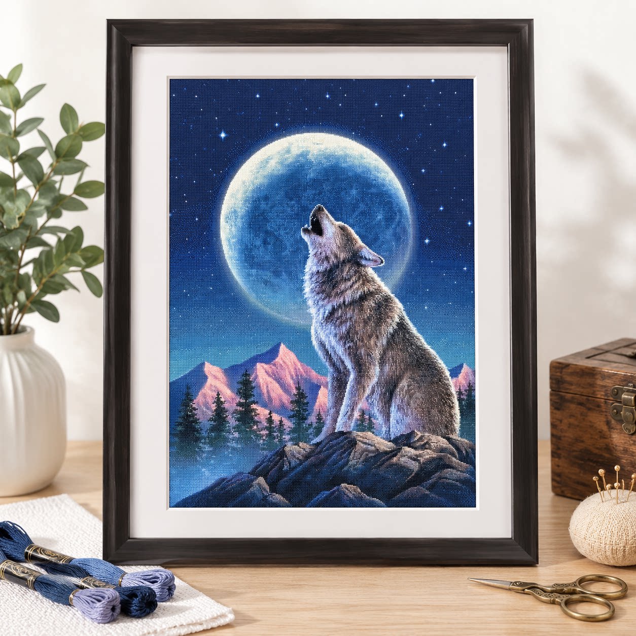 Cross Stitch Stamped Kits Beginners - [ZZ9252-달빛 아래의 외로운 늑대] 초보자를 위한
