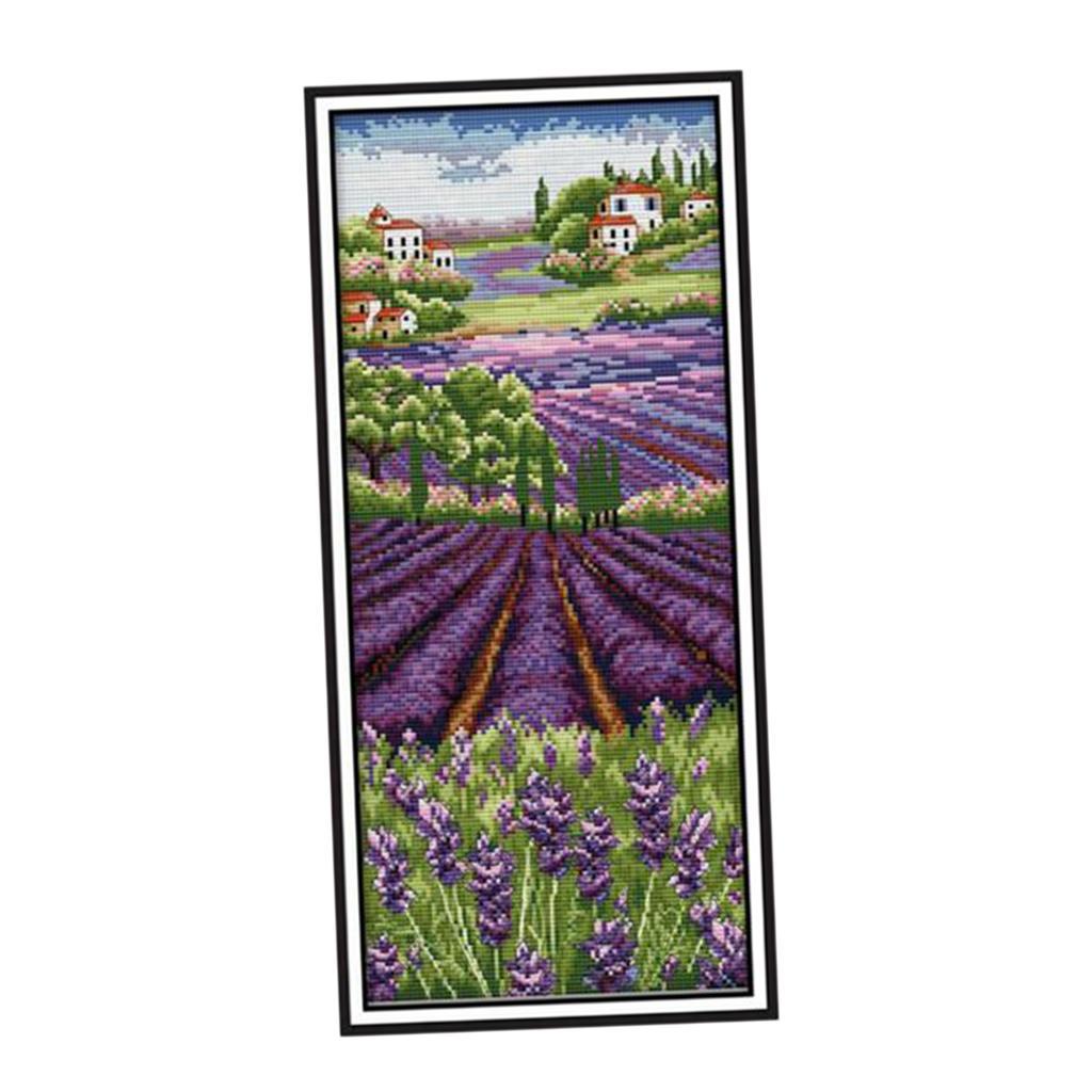 Cross Stitch Stamped Kits Beginners - 라벤더 꽃 스탬프 자수 키트, 프리