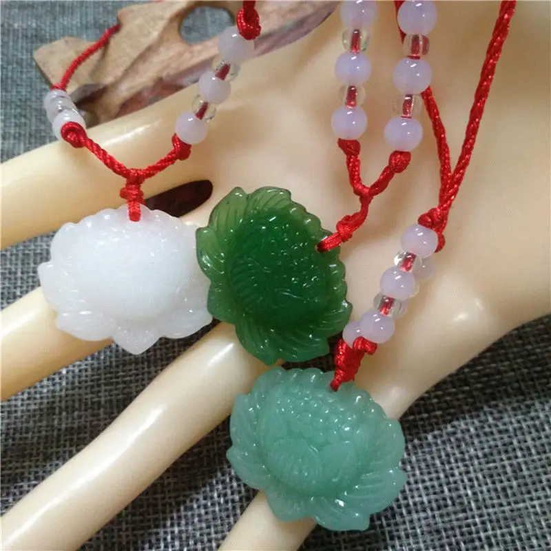 자연스러운 녹색 옥으로 만든 연꽃 펜던트 비즈 목걸이, - Beading 리뷰 및 가격