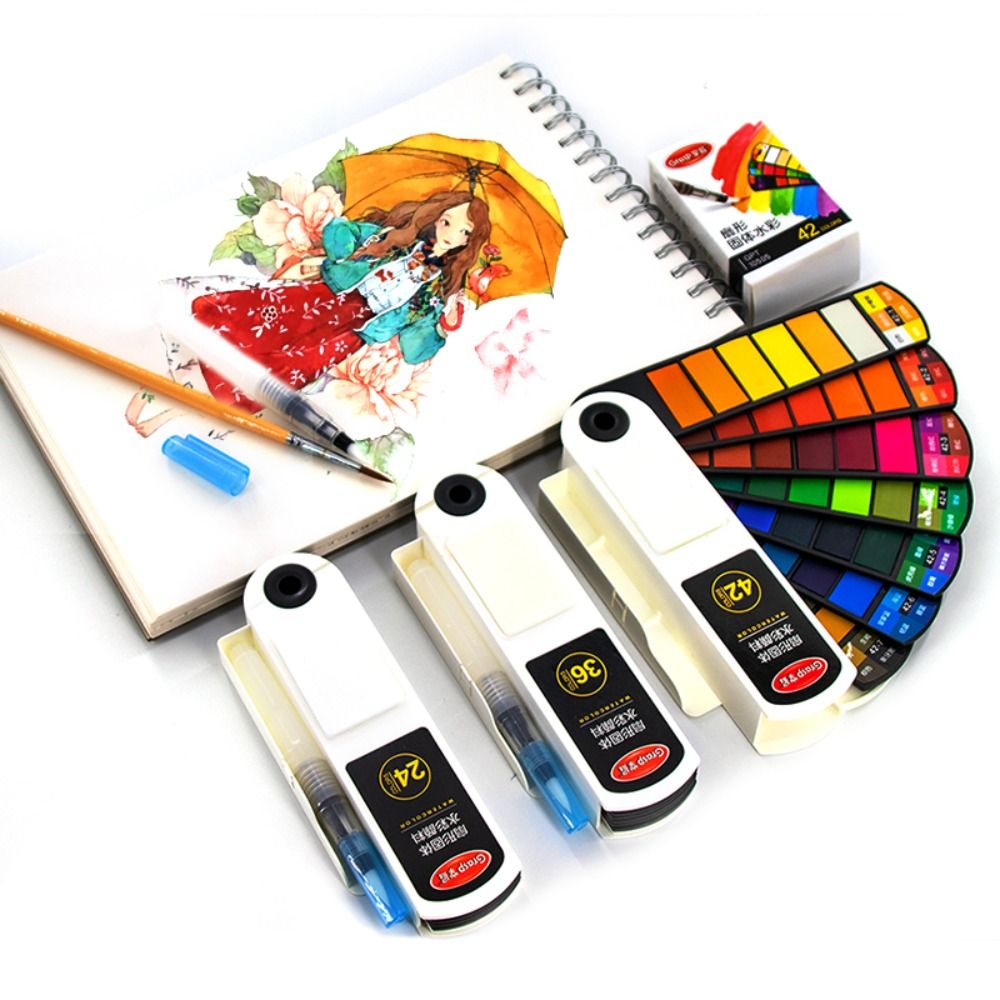 접이식 수채화 물감 세트 (워터 브러쉬 펜 포함) 18 - Watercolor Paint Set Solid Pigment 리뷰 및 가격